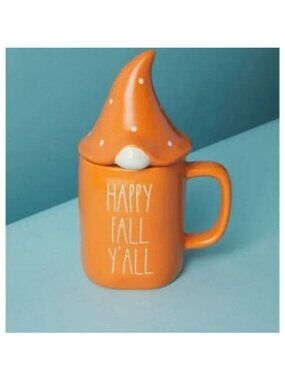 Rae Dunn | 8in Ceramic Happy Fall Yall Mug With Gnome Topper Orange